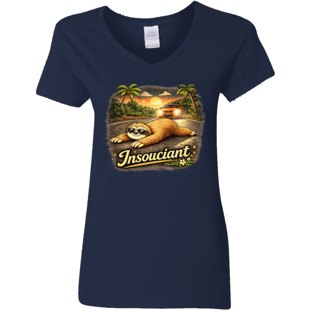 Insouciant Sloth V-Neck T-Shirt - Woman