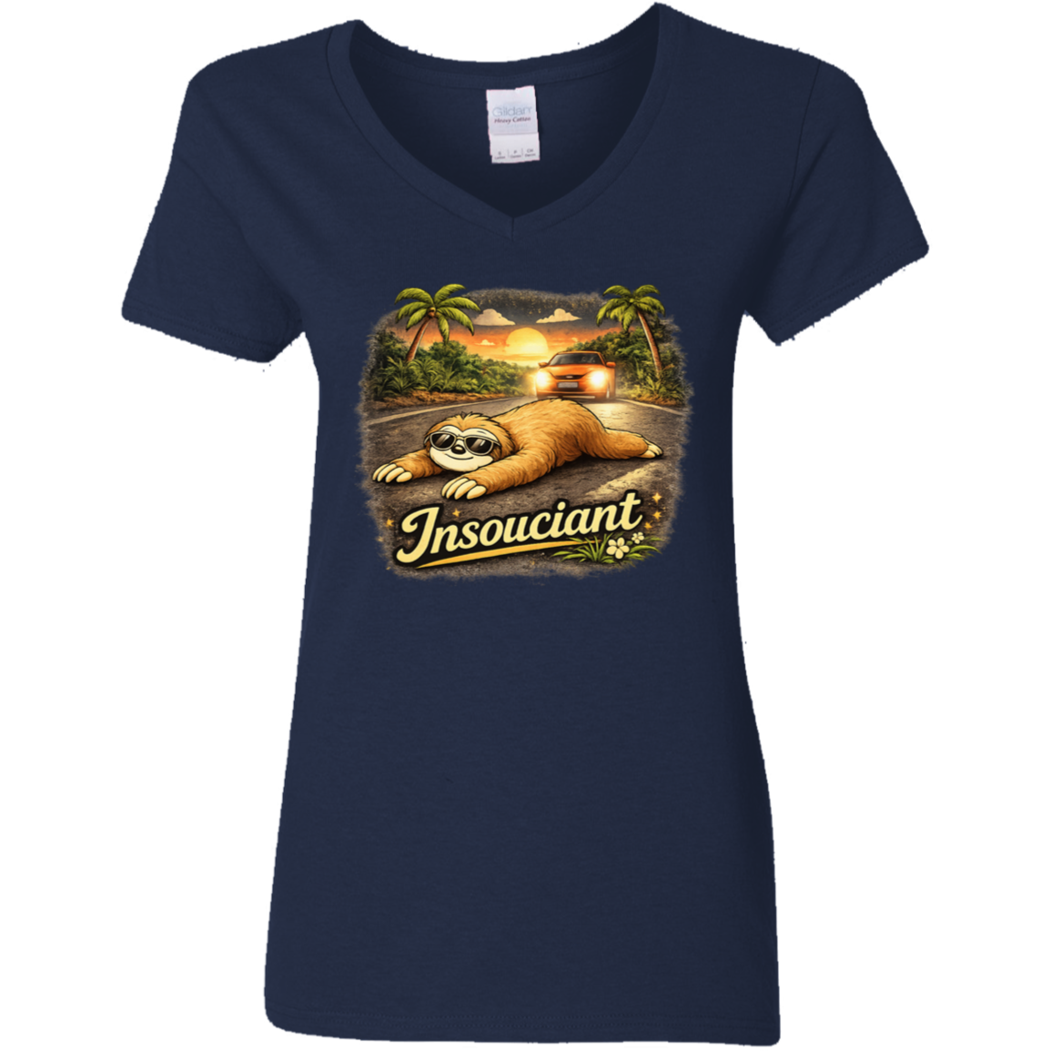 Insouciant Sloth V-Neck T-Shirt - Woman