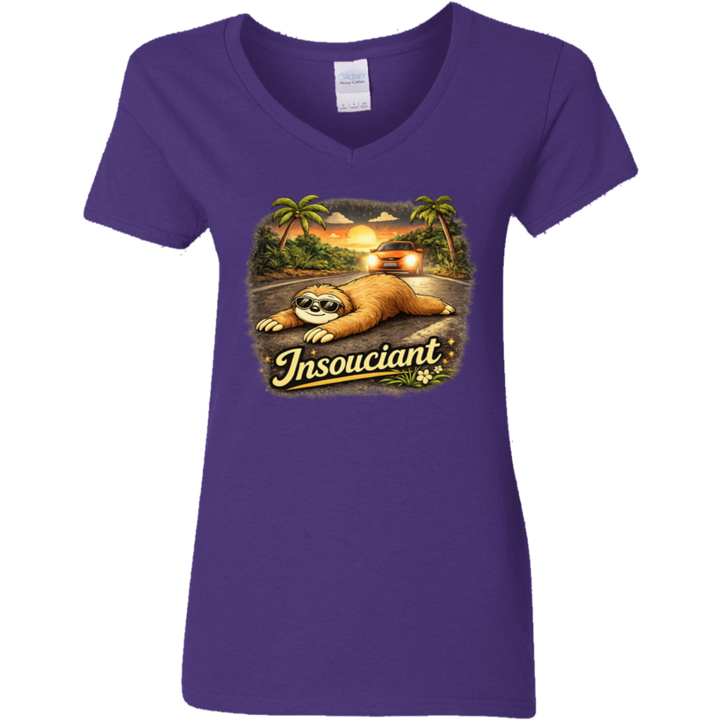 Insouciant Sloth V-Neck T-Shirt - Woman 
