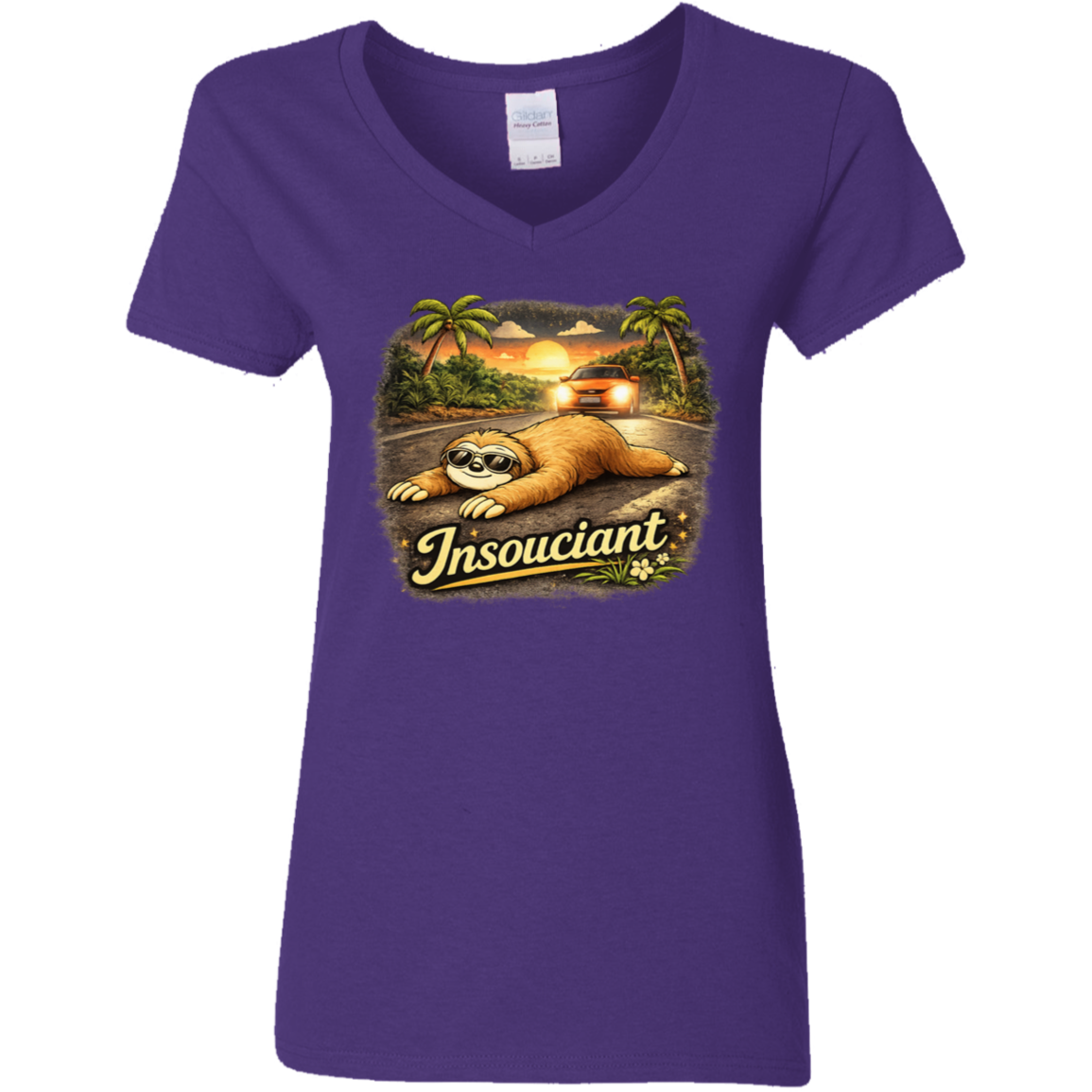Insouciant Sloth V-Neck T-Shirt - Woman 
