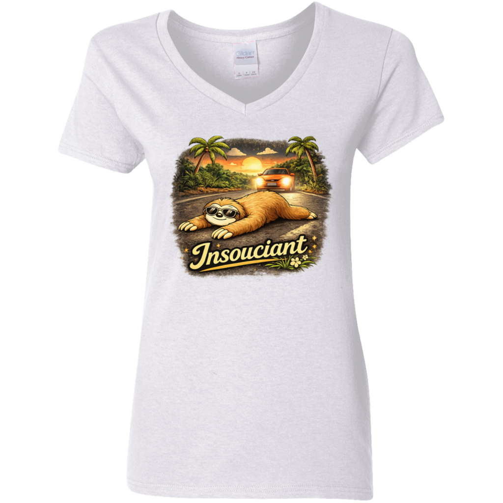 Insouciant Sloth V-Neck T-Shirt - Woman