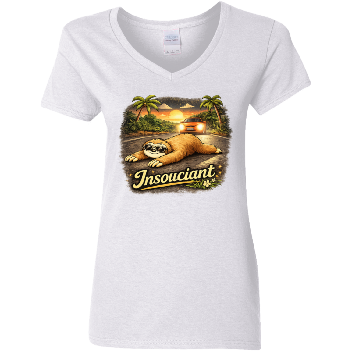 Insouciant Sloth V-Neck T-Shirt - Woman
